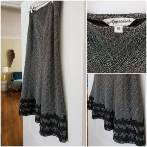 Vintage London Herringbone & Appliqué Midi Skirt
